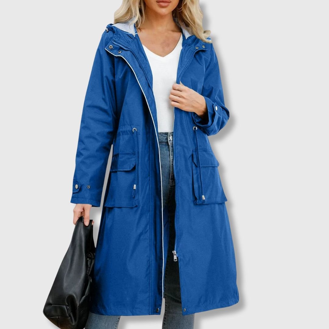 Women's Long Rain Jacket with Hood – Waterproof, Adjustable Drawstring Waist - We are MFEO