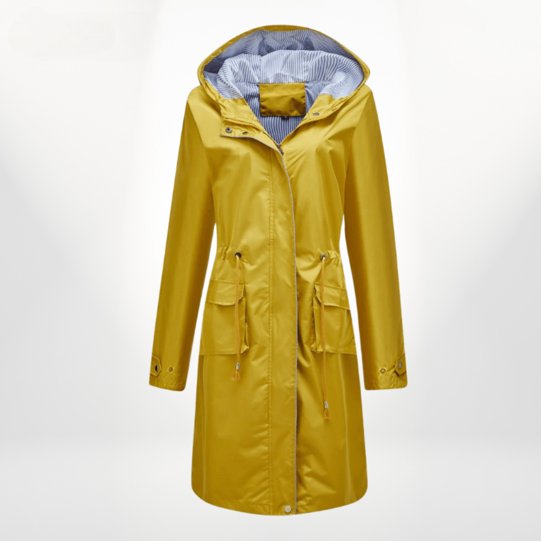 Women's Long Rain Jacket with Hood – Waterproof, Adjustable Waist - We are MFEO