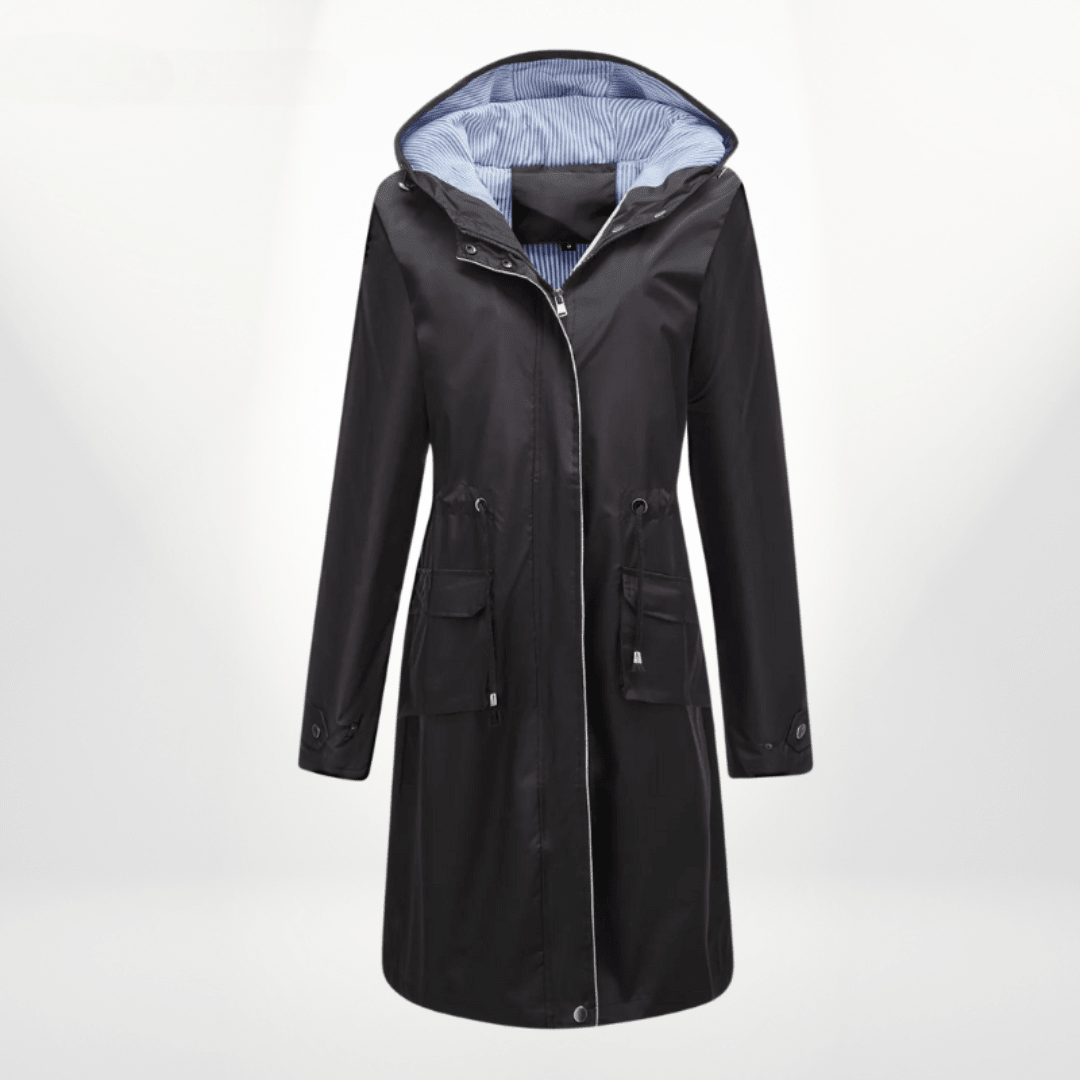 Women's Long Rain Jacket with Hood – Waterproof, Adjustable Waist - We are MFEO