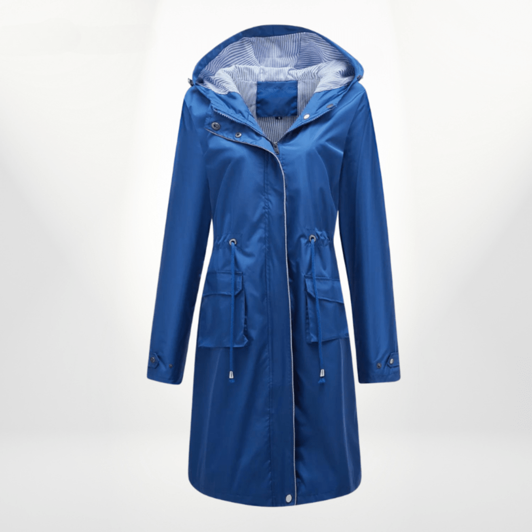 Women's Long Rain Jacket with Hood – Waterproof, Adjustable Waist - We are MFEO