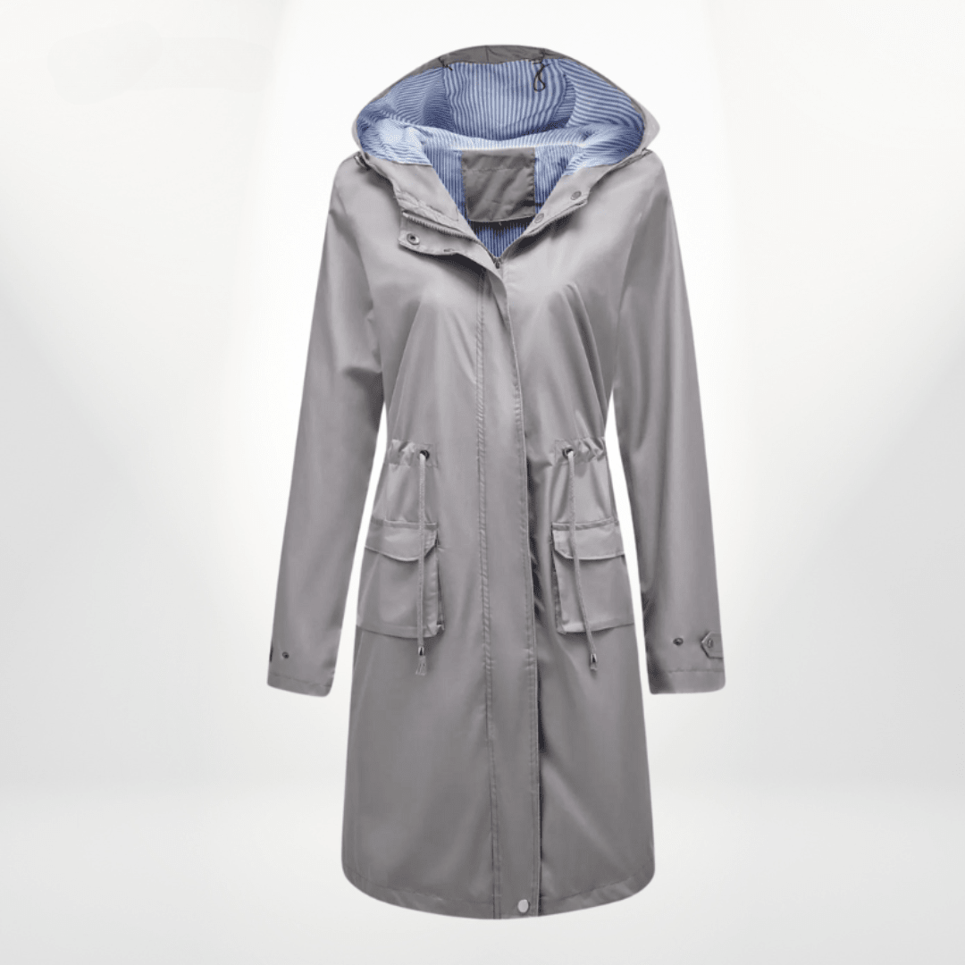 Women's Long Rain Jacket with Hood – Waterproof, Adjustable Waist - We are MFEO