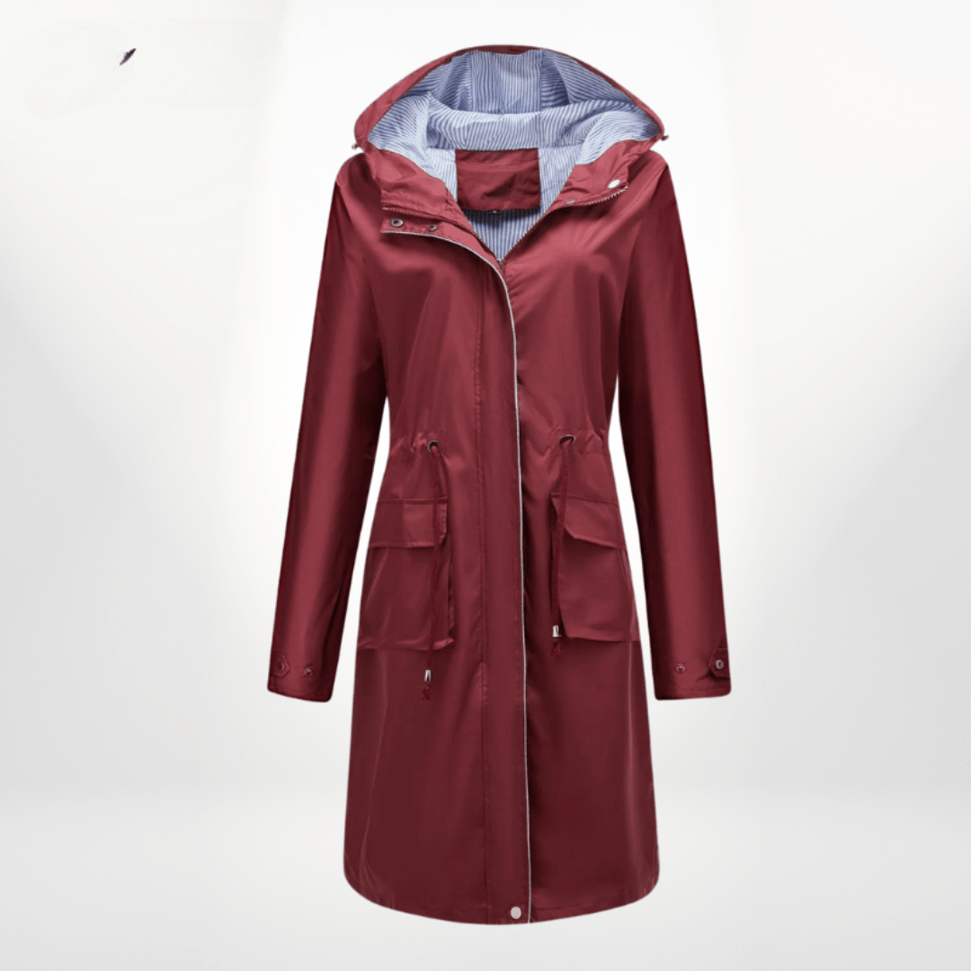 Women's Long Rain Jacket with Hood – Waterproof, Adjustable Waist - We are MFEO