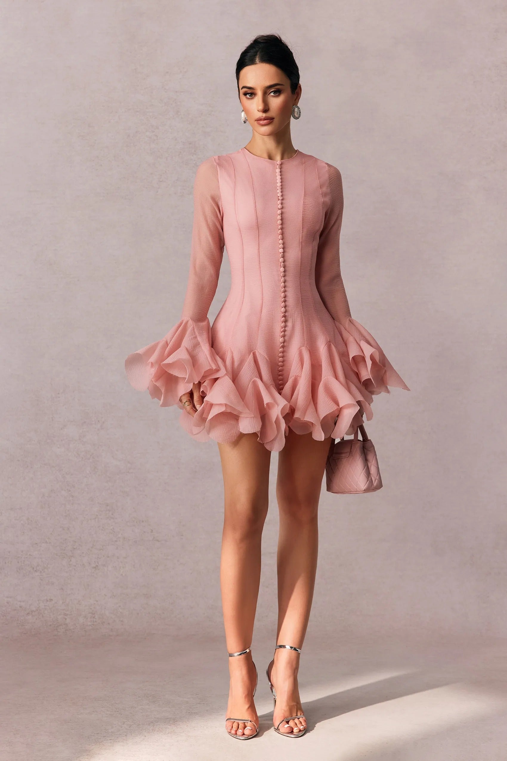 Women's Long Sleeve Mini Dress with Ruffle Detail - We are MFEO