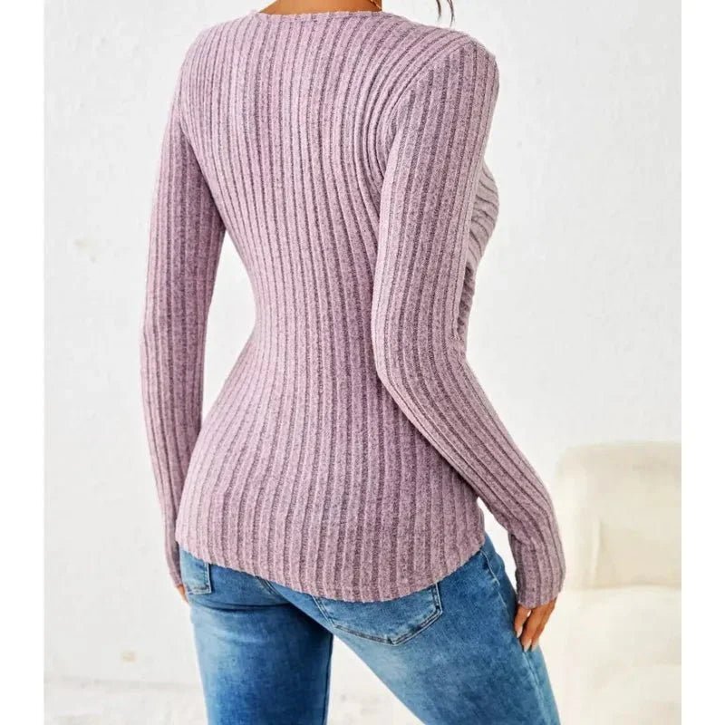 Women's Long Sleeve Wrap Top – V-Neck Ribbed Blouse - We are MFEO