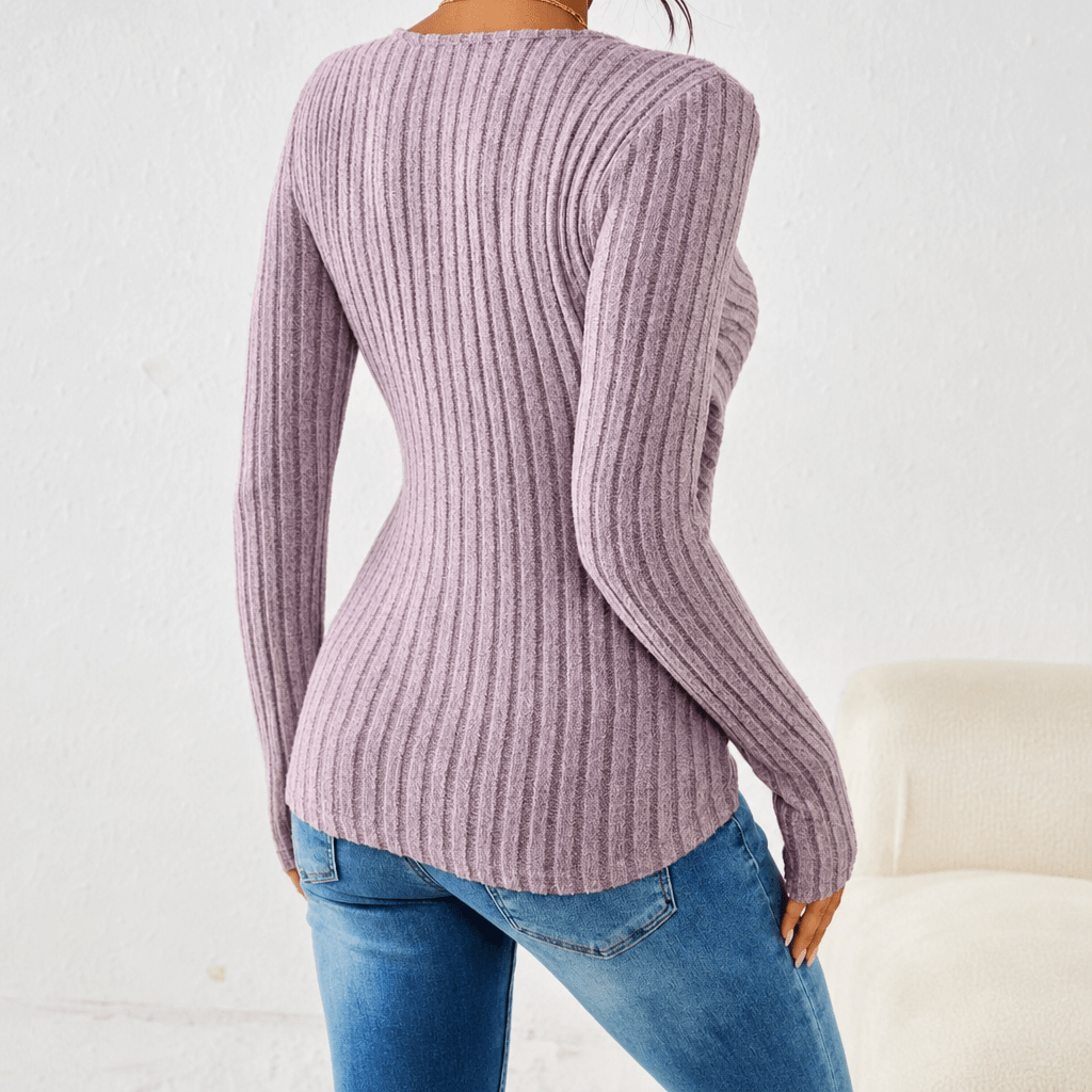 Women's Long Sleeve Wrap Top – V-Neck Ribbed Blouse - We are MFEO