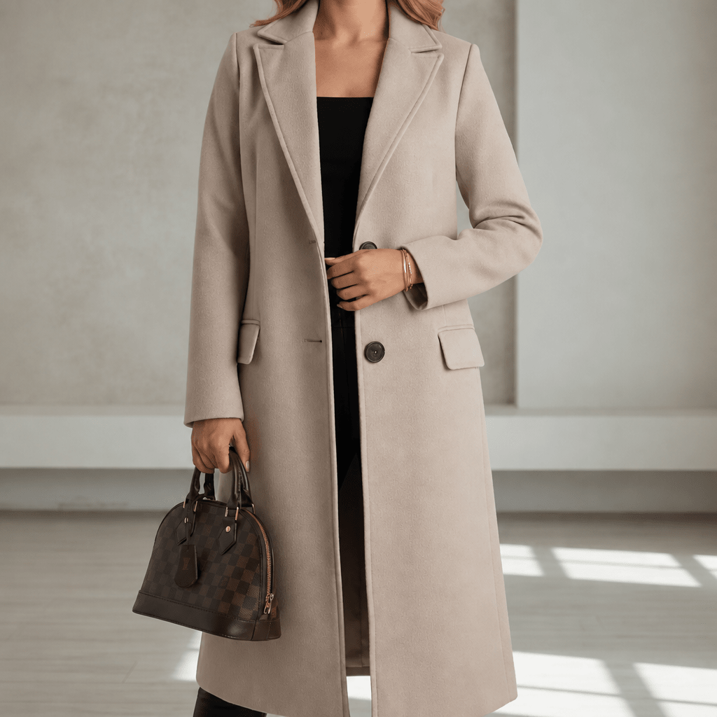 Women's Long Trench Coat – Notched Lapel with Flap Pockets - We are MFEO