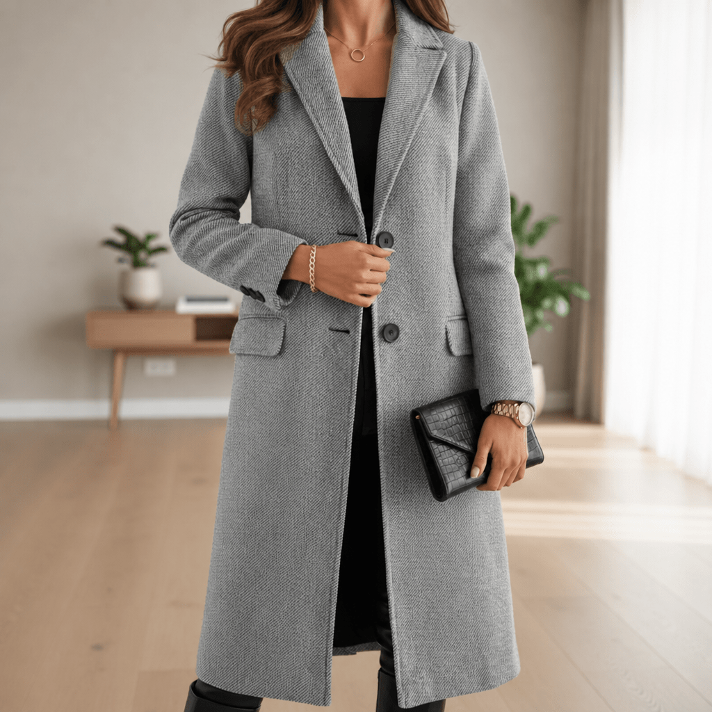 Women's Long Trench Coat – Notched Lapel with Flap Pockets - We are MFEO