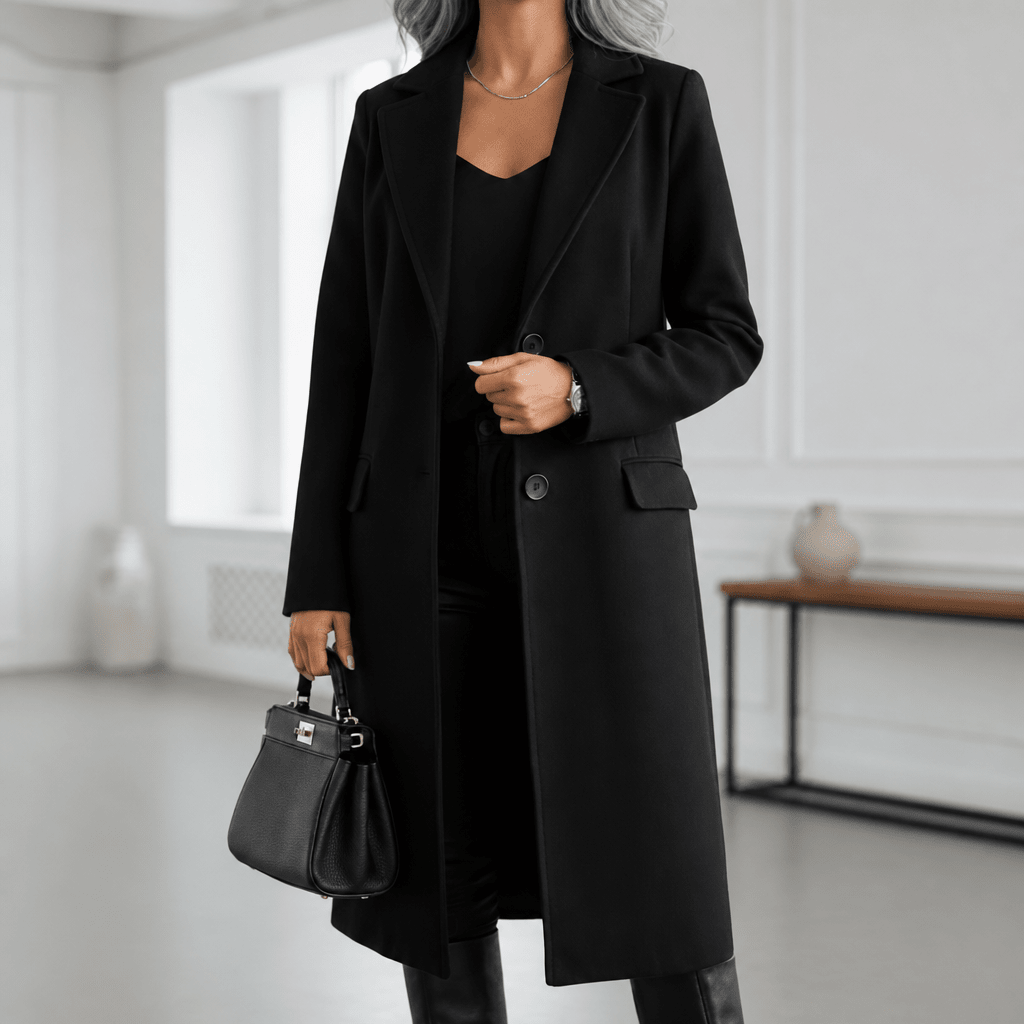 Women's Long Trench Coat – Notched Lapel with Flap Pockets - We are MFEO