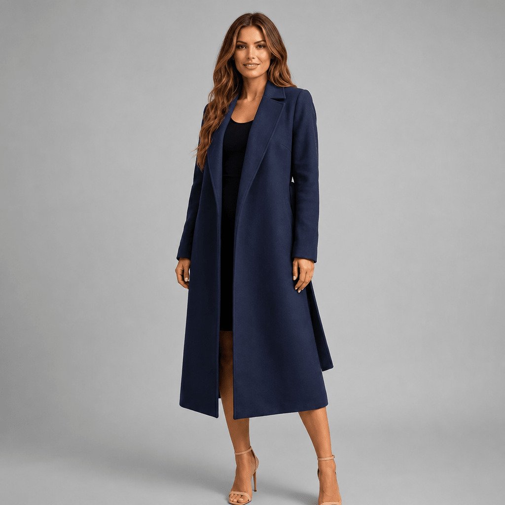 Women's Long Trench Coat with Notched Lapel – Elegant Wrap Design with Tie Belt - We are MFEO