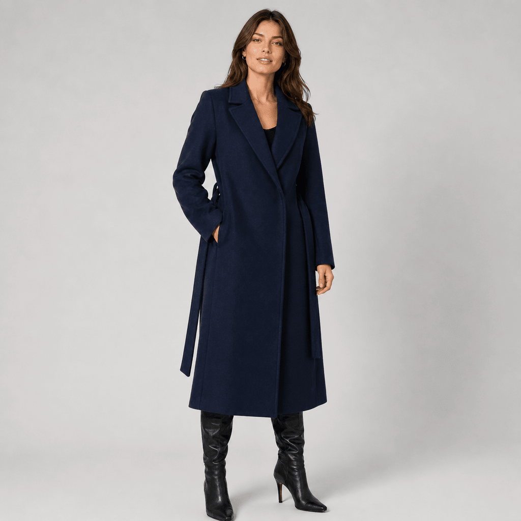Women's Long Trench Coat with Notched Lapel – Elegant Wrap Design with Tie Belt - We are MFEO