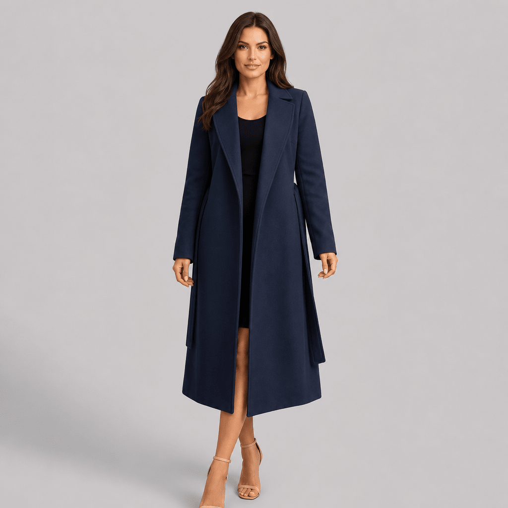 Women's Long Trench Coat with Notched Lapel – Elegant Wrap Design with Tie Belt - We are MFEO