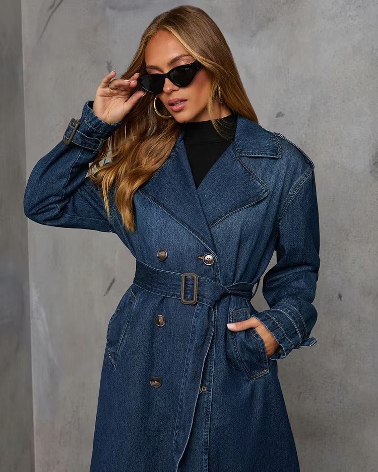 Women's Long Trench Coat with Tie Belt - We are MFEO