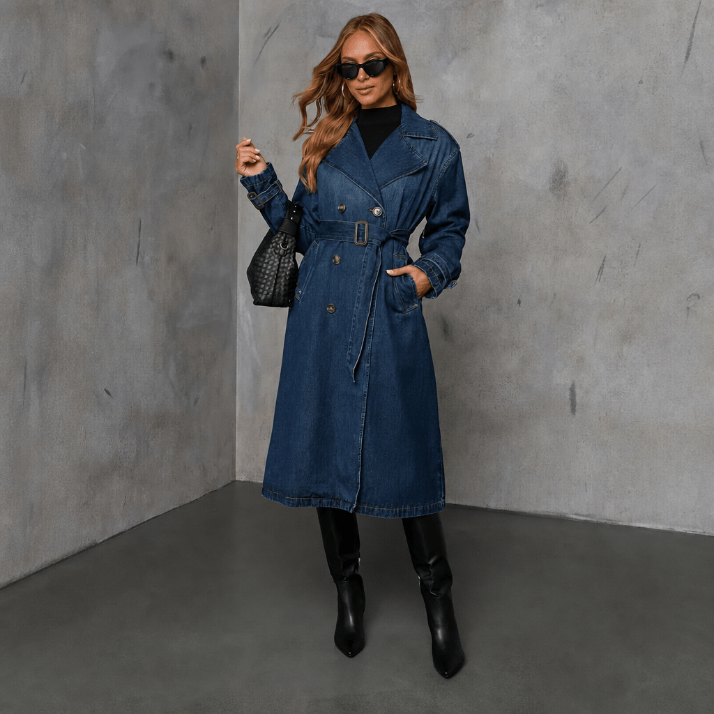Women's Long Trench Coat with Tie Belt - We are MFEO