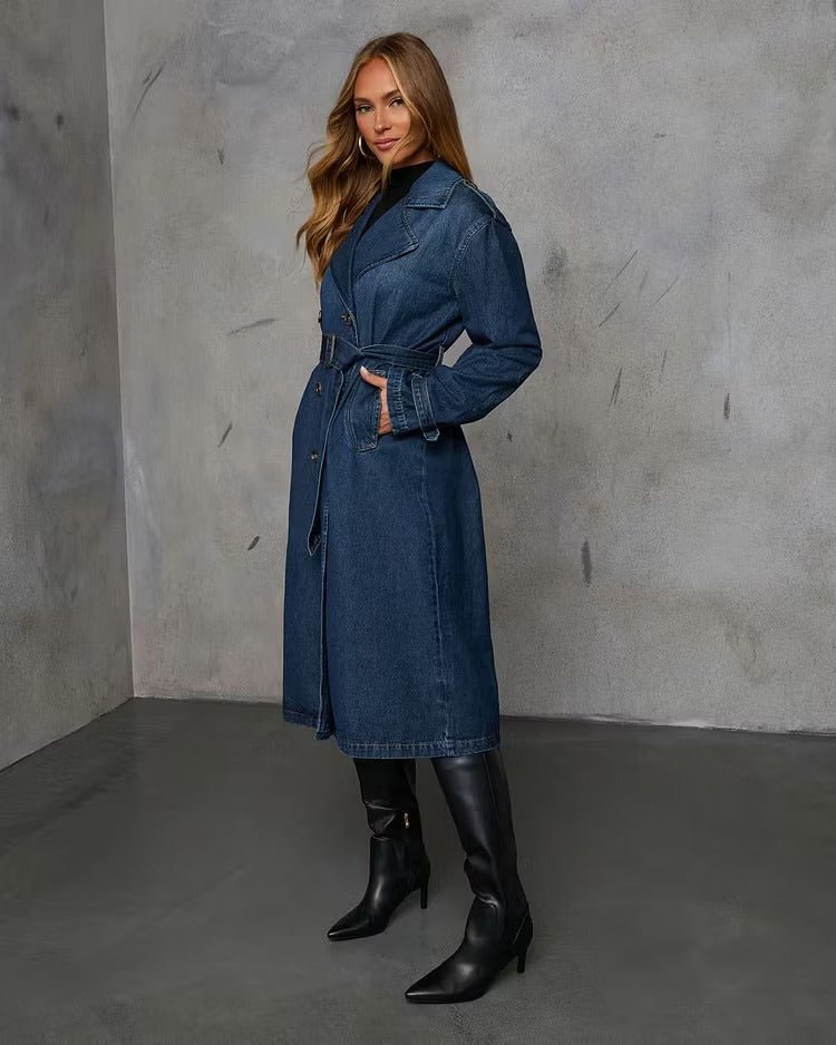 Women's Long Trench Coat with Tie Belt - We are MFEO