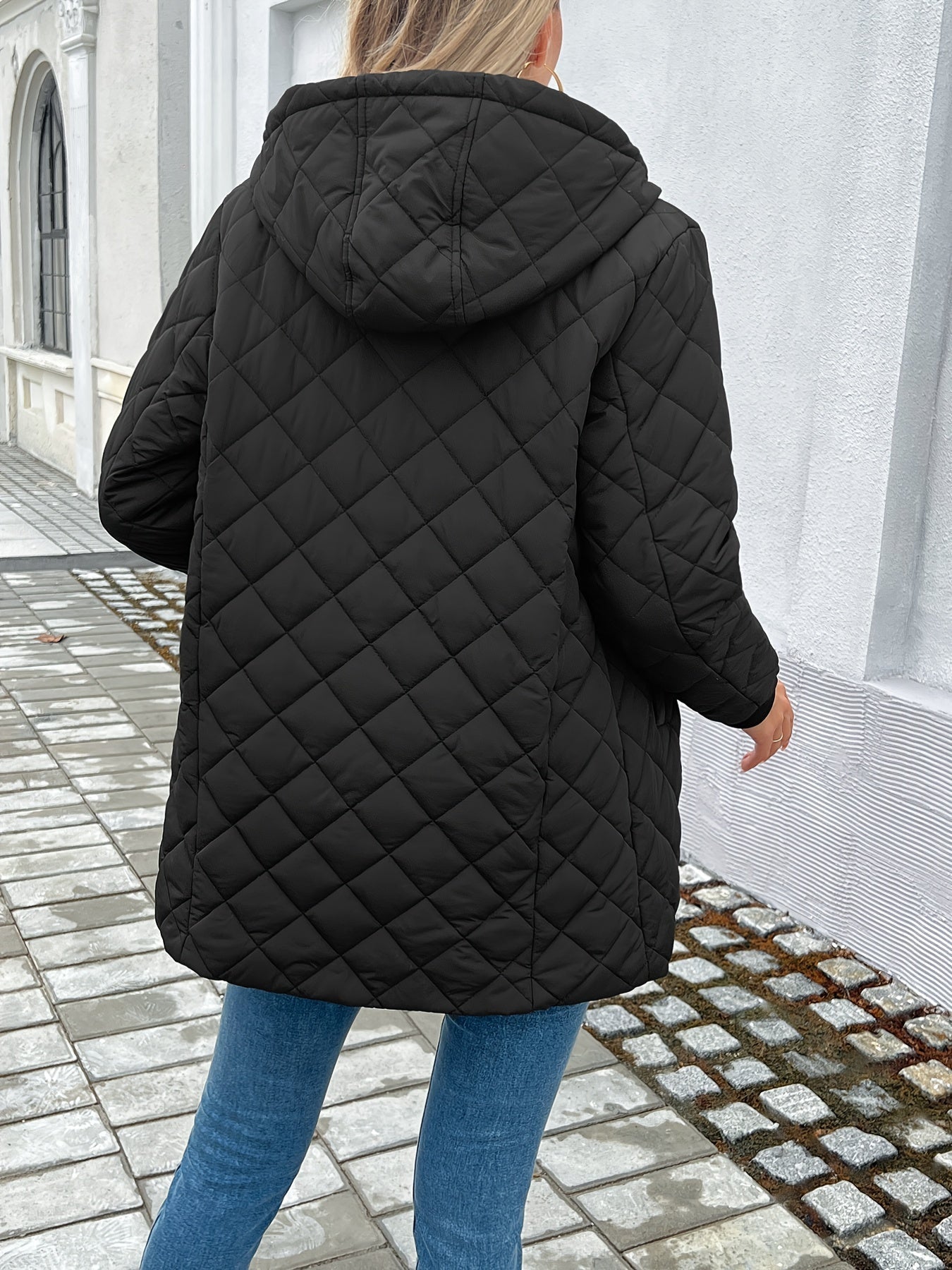 Women's Longline Quilted Coat – Hooded Black Puffer Jacket for Winter - We are MFEO