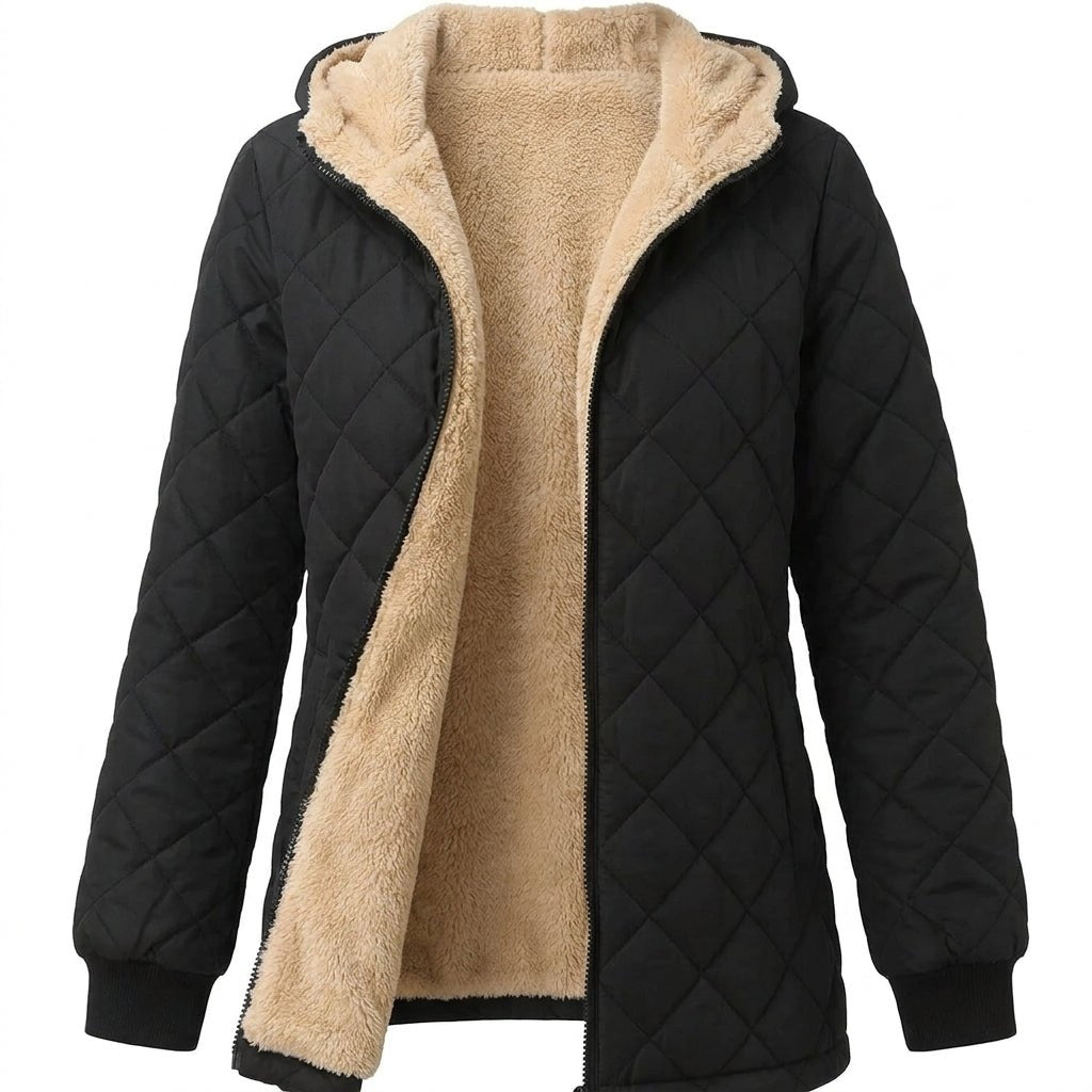 Women's Longline Quilted Coat – Hooded Black Puffer Jacket for Winter - We are MFEO