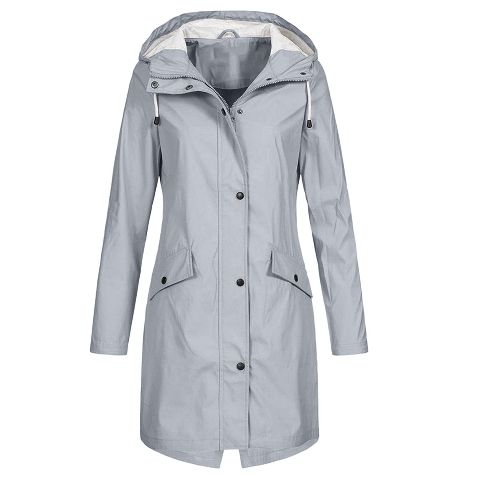 Women's Longline Rain Jacket – Waterproof with Drawstring Hood and Snap Button Closure - We are MFEO