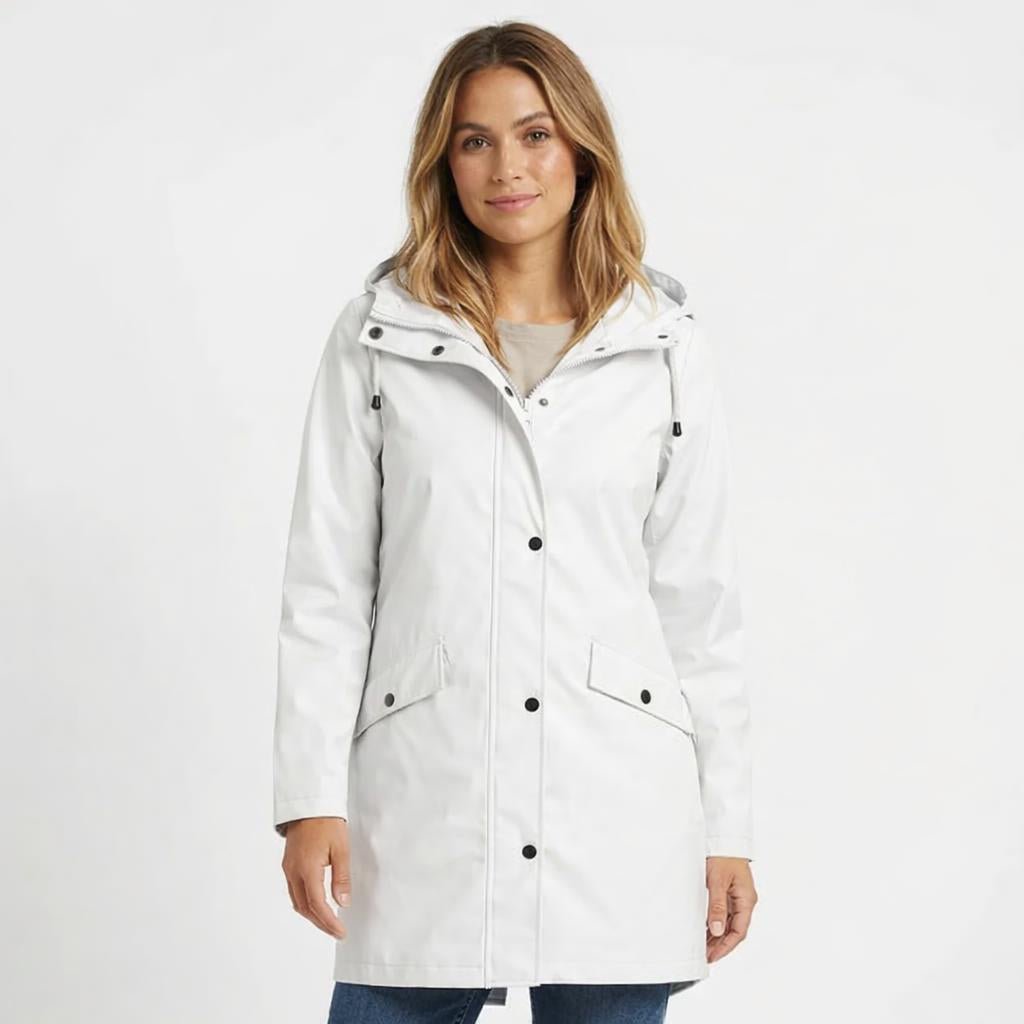 Women's Longline Rain Jacket – Waterproof with Drawstring Hood and Snap Button Closure - We are MFEO