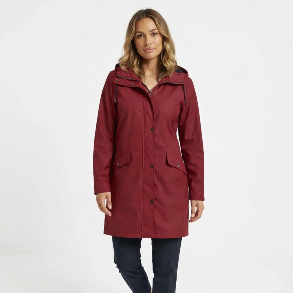 Women's Longline Rain Jacket – Waterproof with Drawstring Hood and Snap Button Closure - We are MFEO