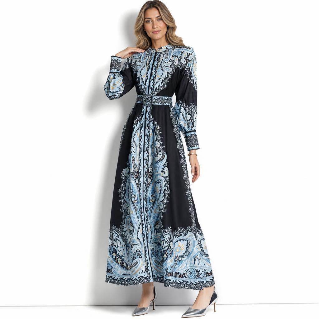 Maxi Dress – Long Sleeves and Belted Waist