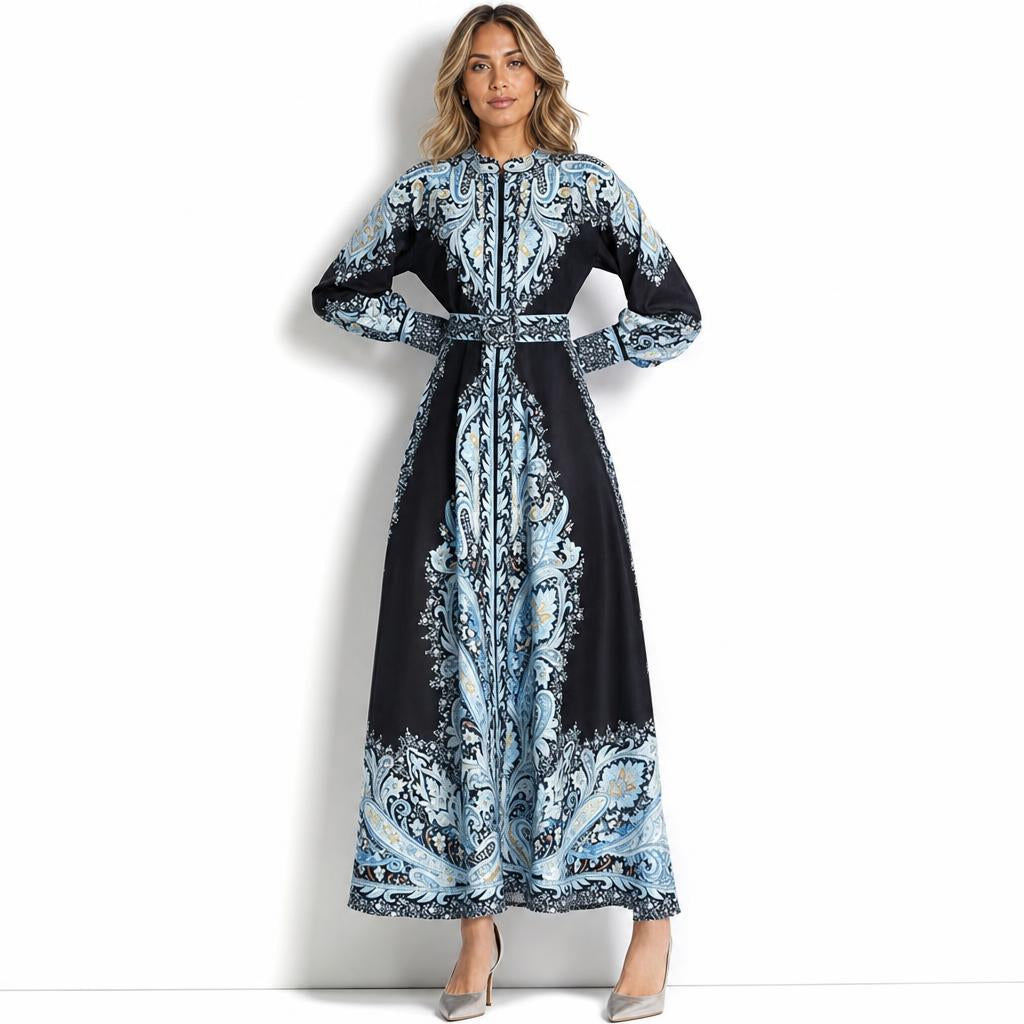 Maxi Dress – Long Sleeves and Belted Waist