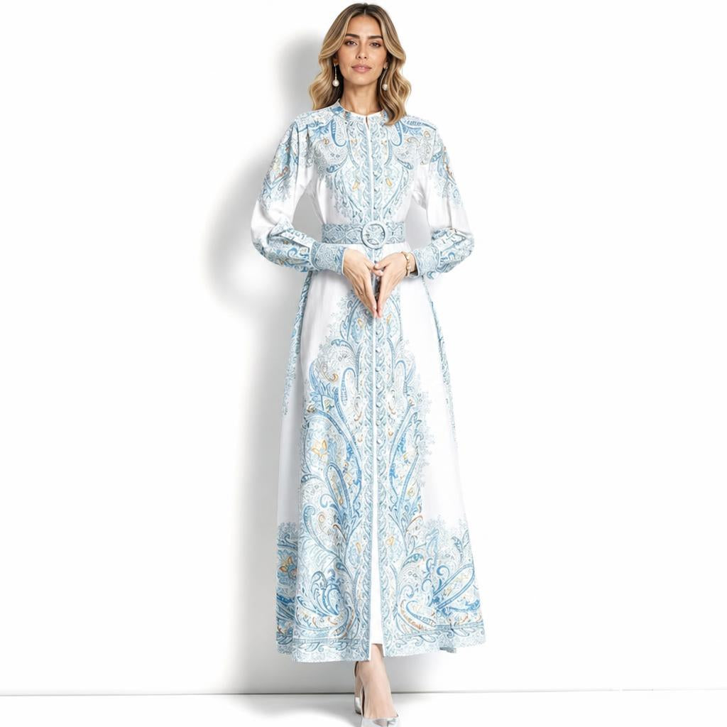 Maxi Dress – Long Sleeves and Belted Waist