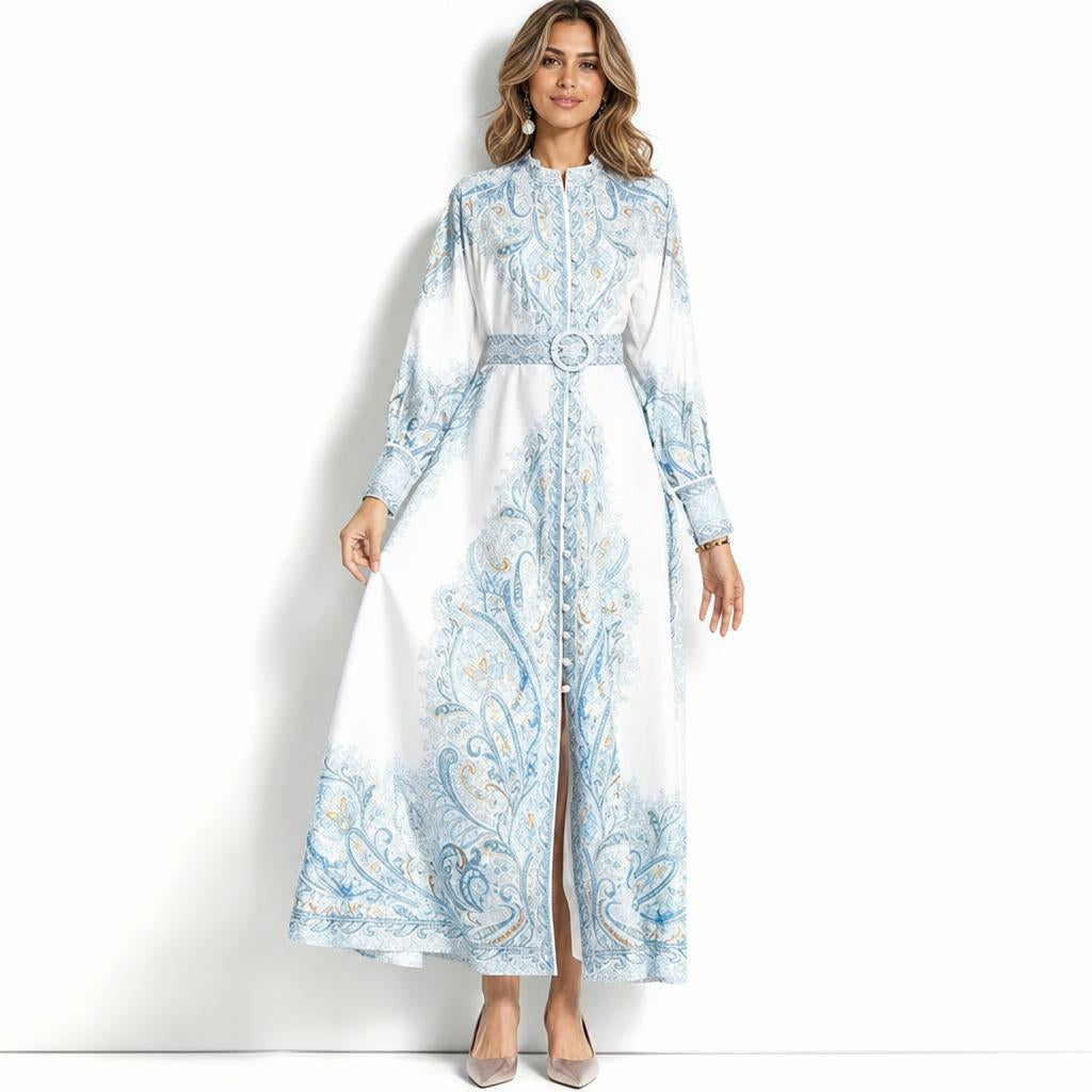 Maxi Dress – Long Sleeves and Belted Waist