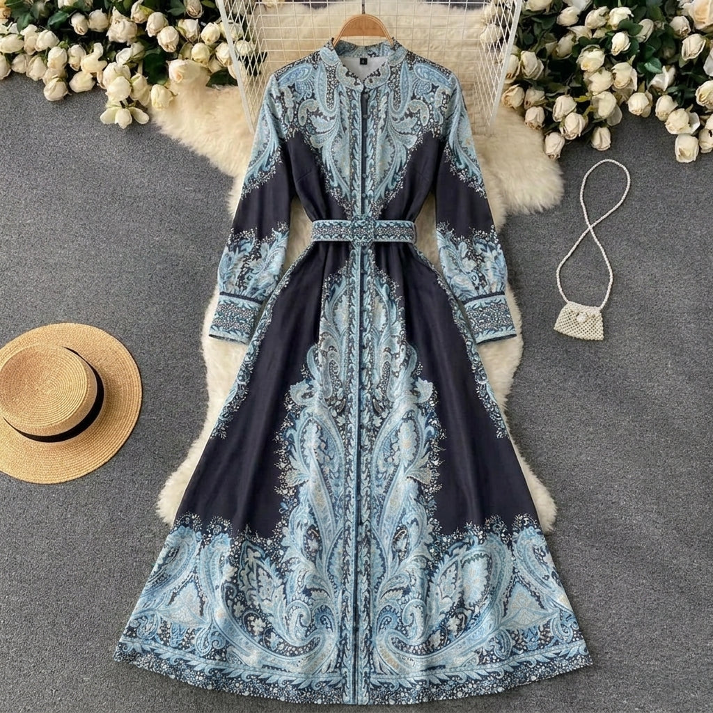 Maxi Dress – Long Sleeves and Belted Waist