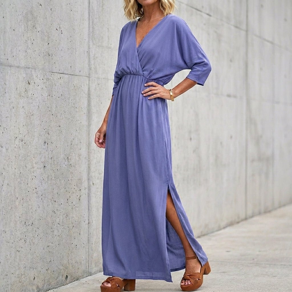 Women's Maxi Dress – V Neck with Side Split and Pockets - We are MFEO