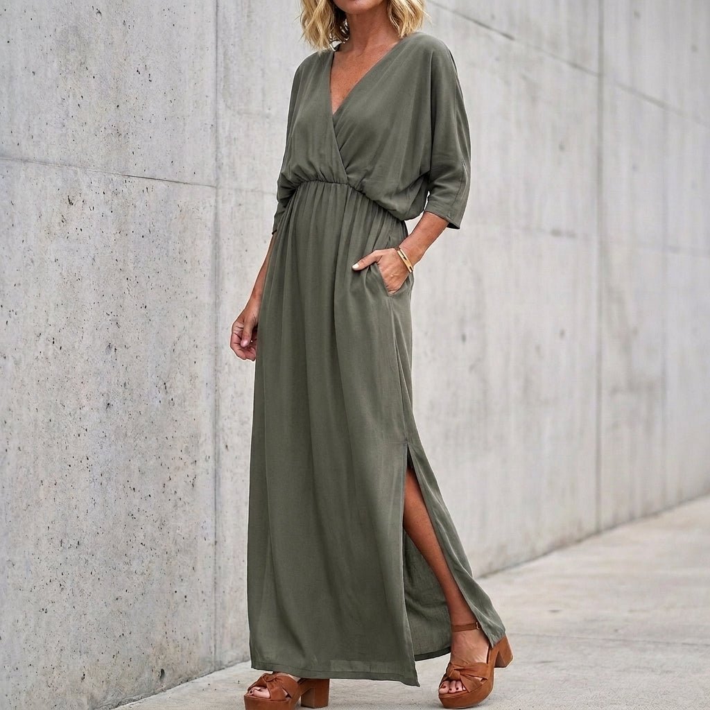 Women's Maxi Dress – V Neck with Side Split and Pockets - We are MFEO