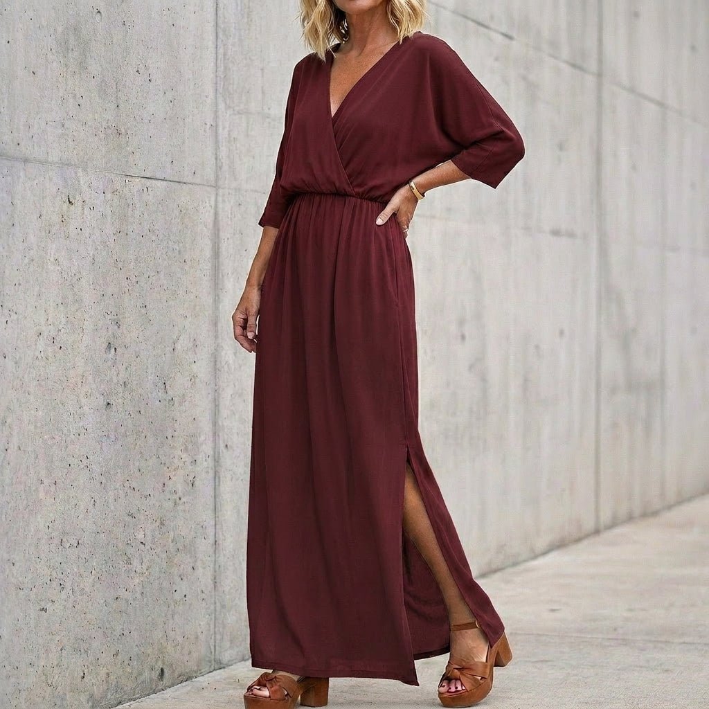 Women's Maxi Dress – V Neck with Side Split and Pockets - We are MFEO