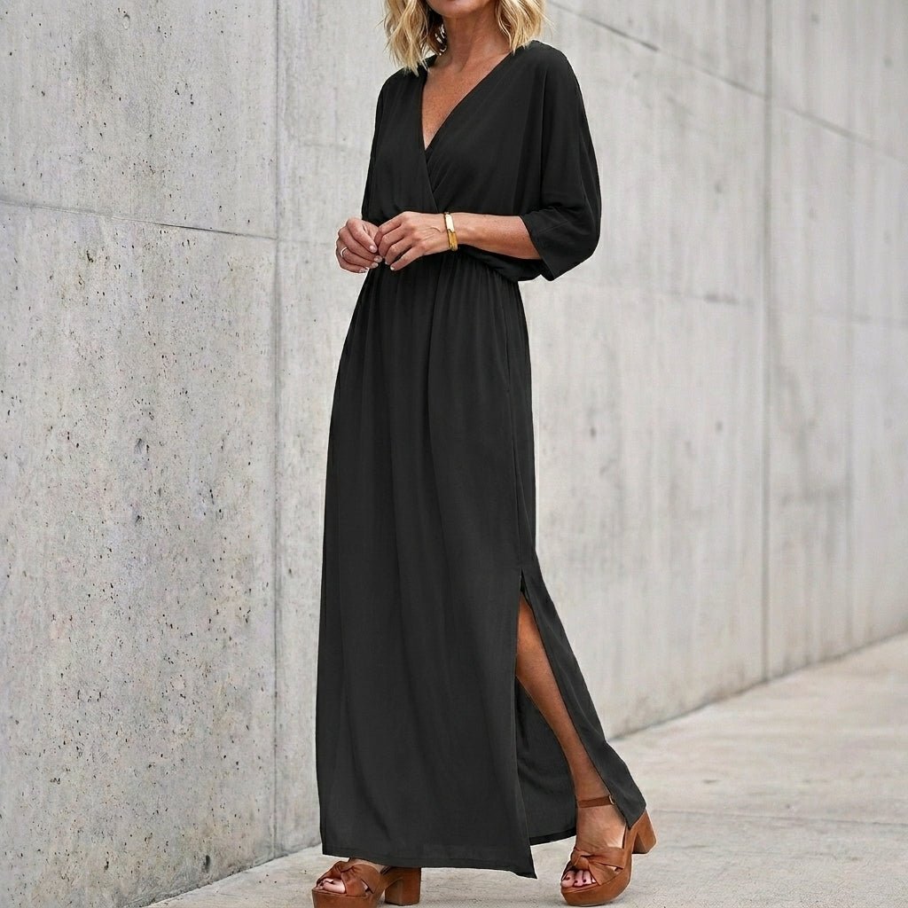 Women's Maxi Dress – V Neck with Side Split and Pockets - We are MFEO