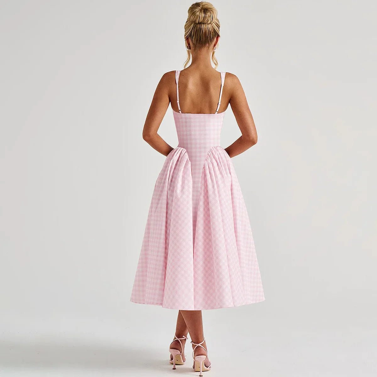Women's Midi Dress – Gingham Check, Sleeveless Fit and Flare with Side Pockets - We are MFEO