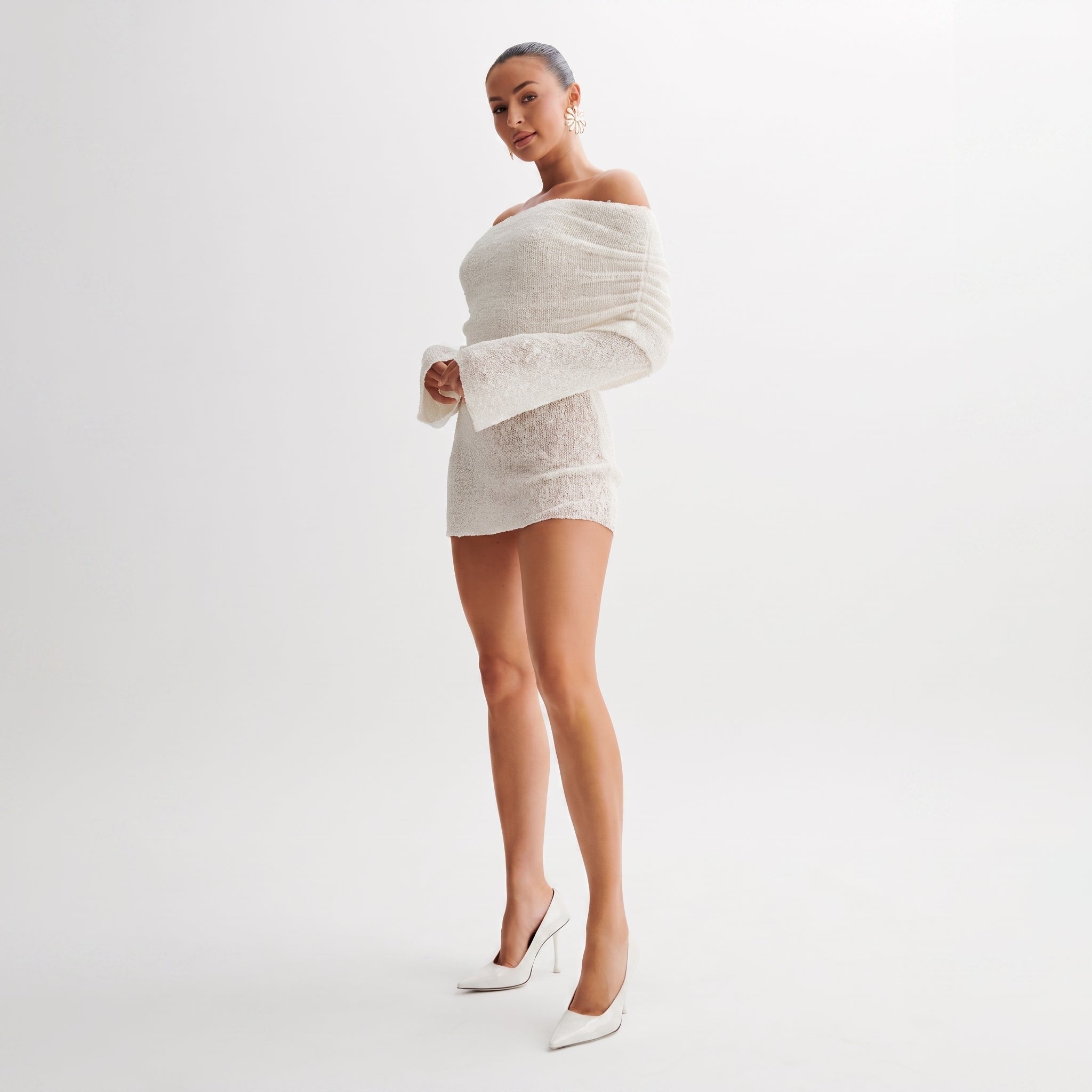 Women's Off Shoulder Mini Dress – Long Sleeve Bardot Evening Cocktail Dress - We are MFEO