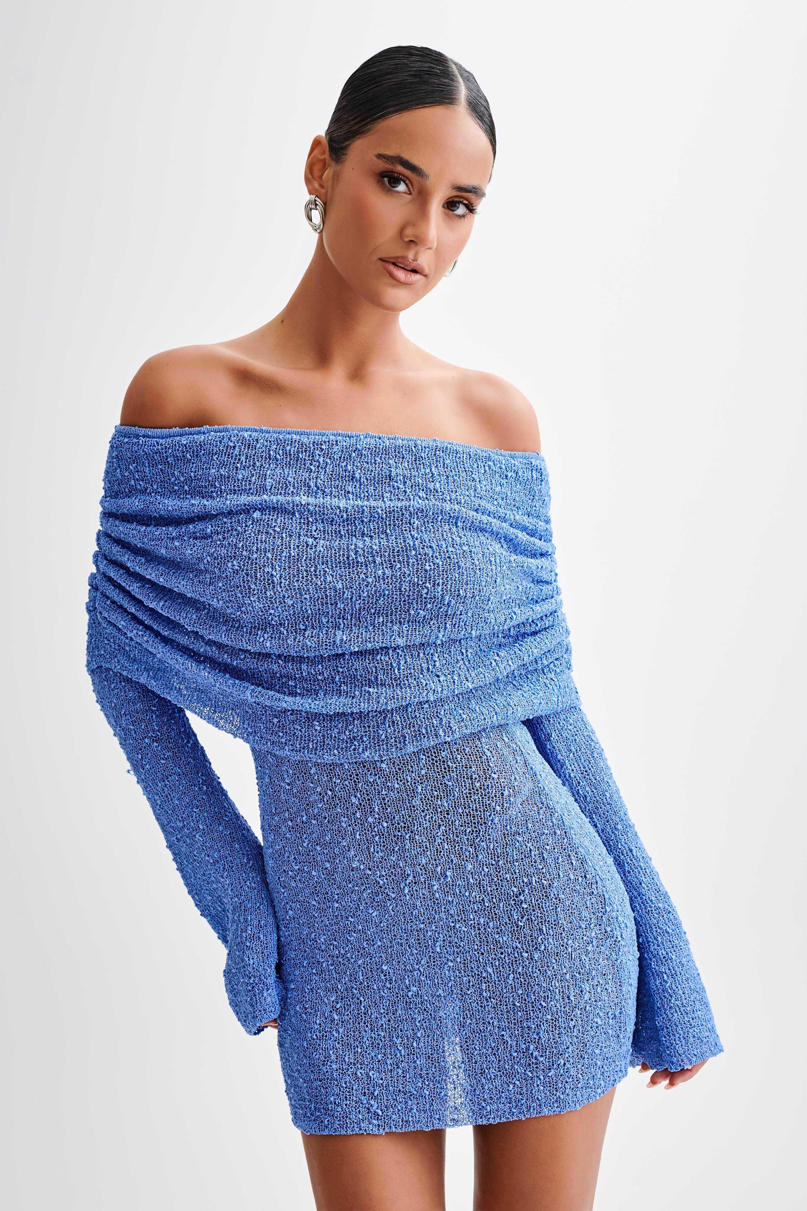 Women's Off Shoulder Mini Dress – Long Sleeve Bardot Evening Cocktail Dress - We are MFEO