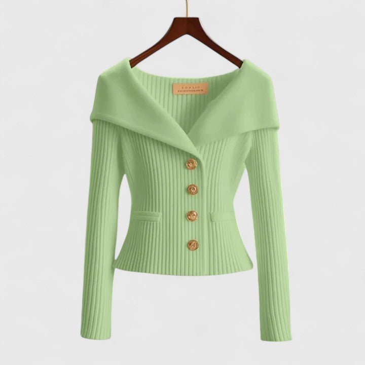 Women's Off - Shoulder Sweater – Slim Fit Ribbed Knit with Button Closure - We are MFEO