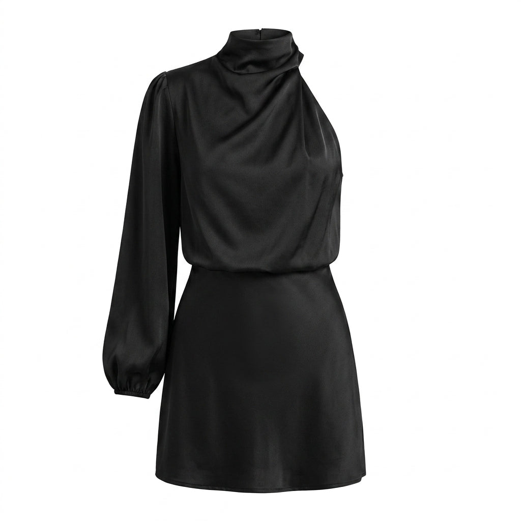 One Shoulder Mini Dress – Fitted Black Cocktail Dress for Evening Wear 2