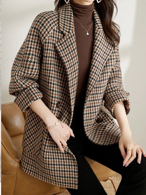 Women's Oversized Blazer – Multi-Tone Houndstooth with Notched Lapels - We are MFEO