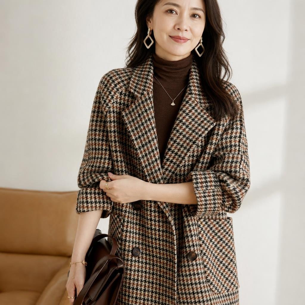 Women's Oversized Blazer – Multi-Tone Houndstooth with Notched Lapels - We are MFEO