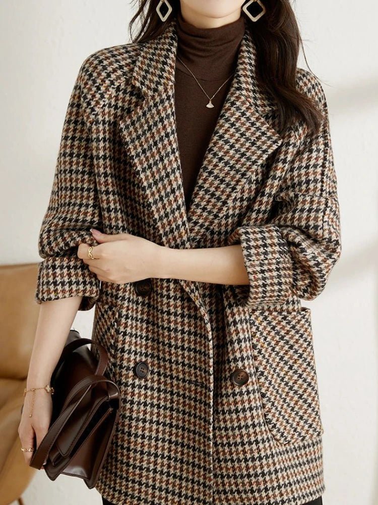 Women's Oversized Blazer – Multi-Tone Houndstooth with Notched Lapels - We are MFEO
