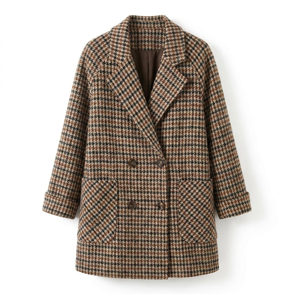 Women's Oversized Blazer – Multi-Tone Houndstooth with Notched Lapels - We are MFEO