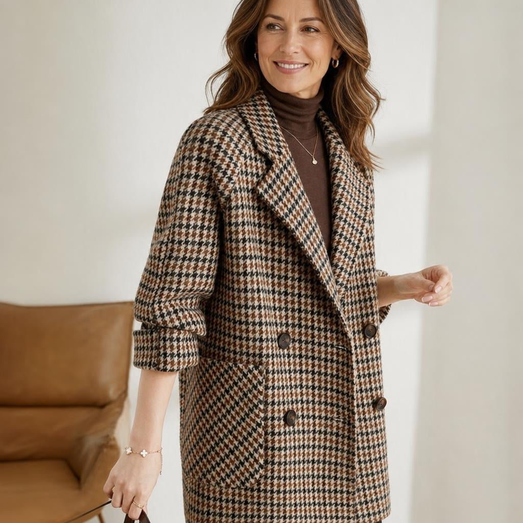 Women's Oversized Blazer – Multi-Tone Houndstooth with Notched Lapels - We are MFEO