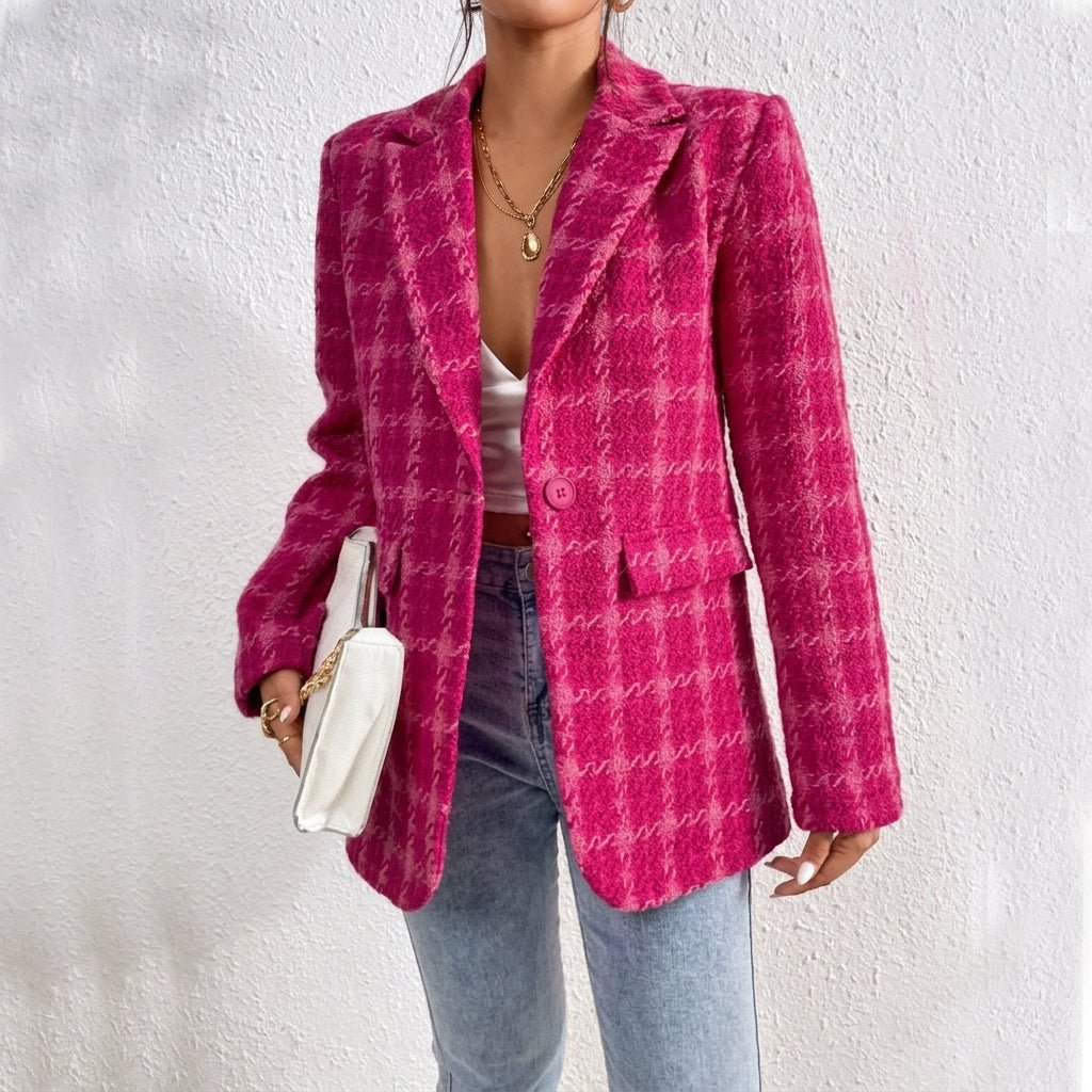 Women's Oversized Blazer – Tonal Textured Weave with Notched Lapels - We are MFEO