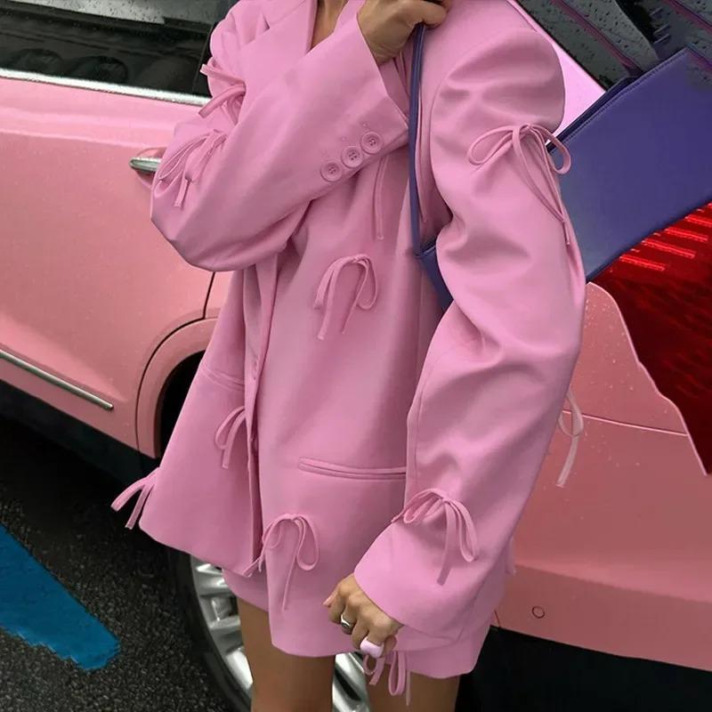 Women's Oversized Blazer with Bow Detail and Notched Lapel - We are MFEO