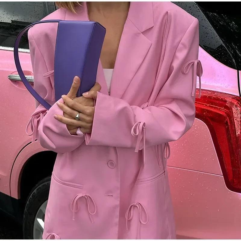 Women's Oversized Blazer with Bow Detail and Notched Lapel - We are MFEO