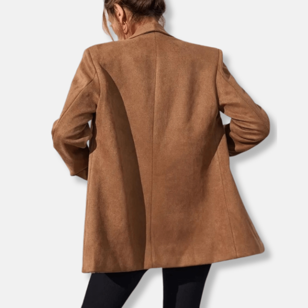Women's Oversized Blazer with Sculpted Shoulders – Open Front Shawl Collar - We are MFEO