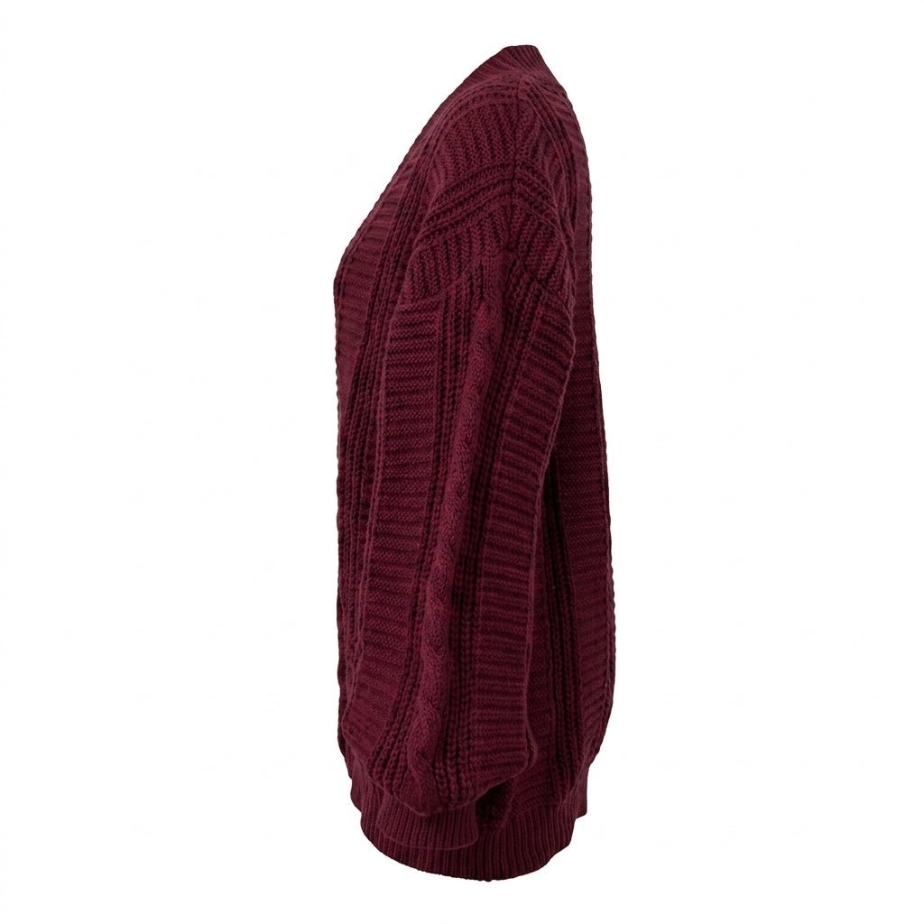 Women's Oversized Cable Knit Cardigan – Button Front with Balloon Sleeves - We are MFEO