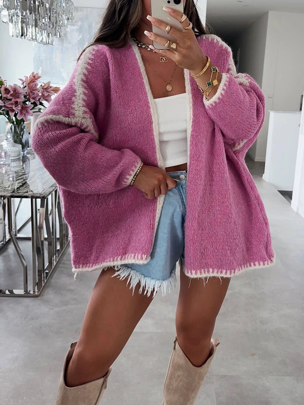 Women's Oversized Cardigan – Open Front Knit Layering Piece - We are MFEO