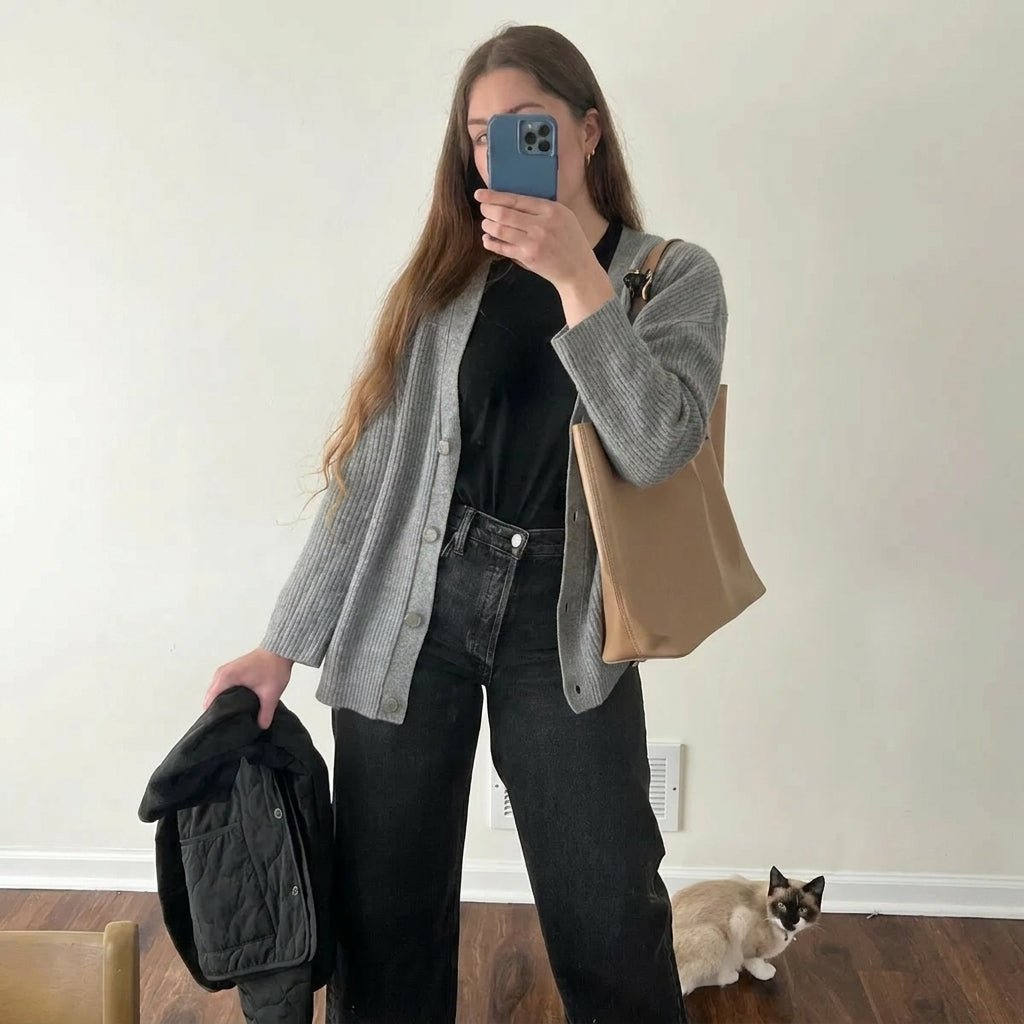 Women's Oversized Cardigan – Ribbed Knit with V-Neck and Button Closure for Cozy Layering - We are MFEO