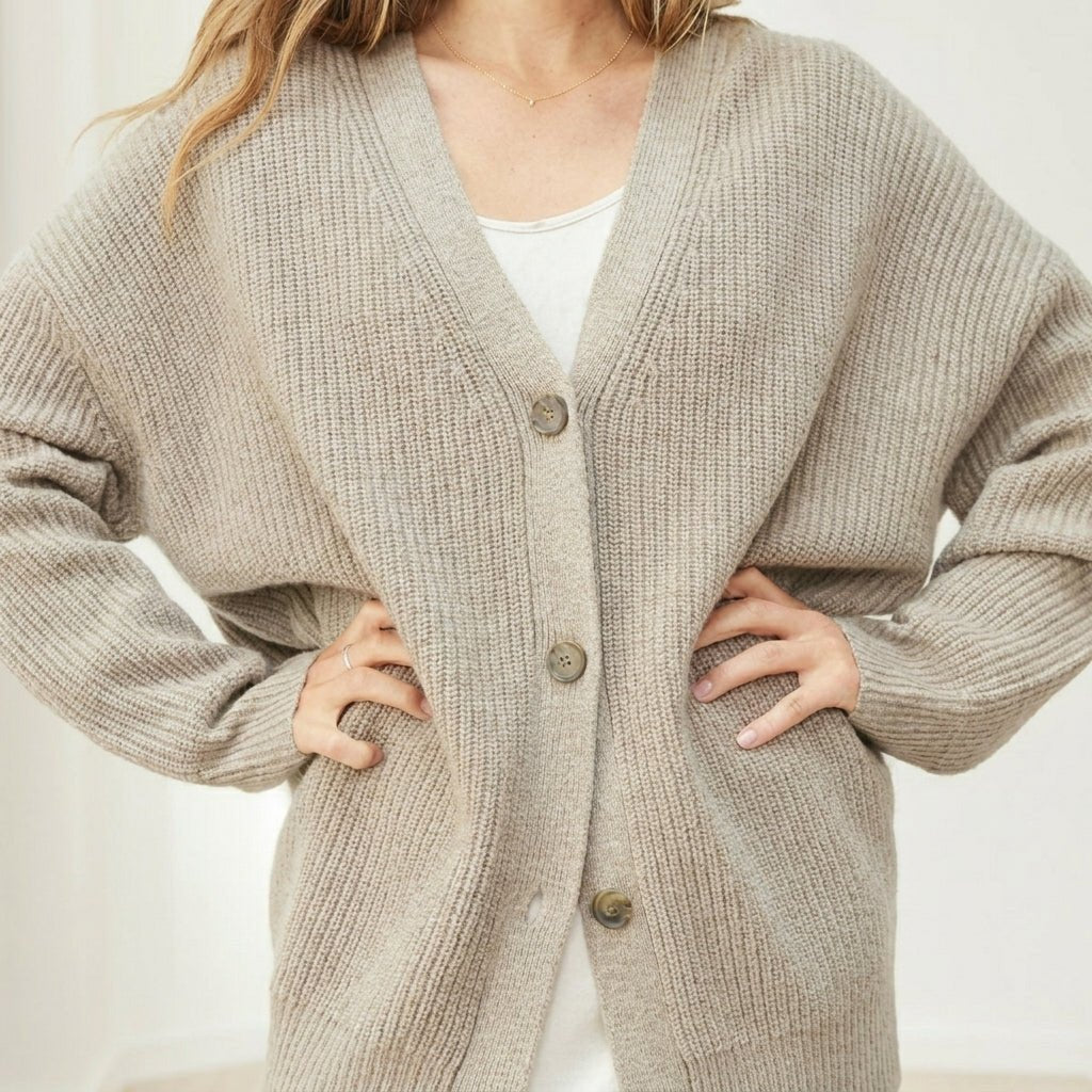 Women's Oversized Cardigan – Ribbed Knit with V-Neck and Button Closure for Cozy Layering - We are MFEO